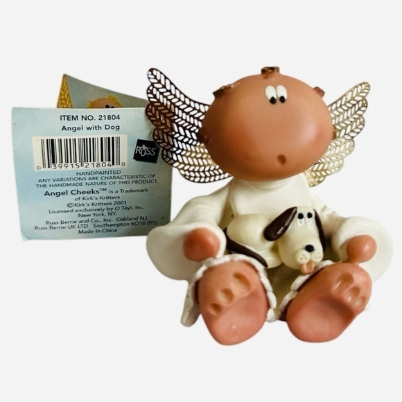 Vintage Russ Berrie Angel With Dog Figurine Angel Cheeks Figurine Statue - Picture 3 of 6
